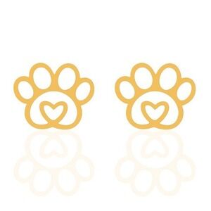 Paw Print Earrings Gold Dog Cat Pet Jewelry‎ Stud Heart Animal Stainless Steel